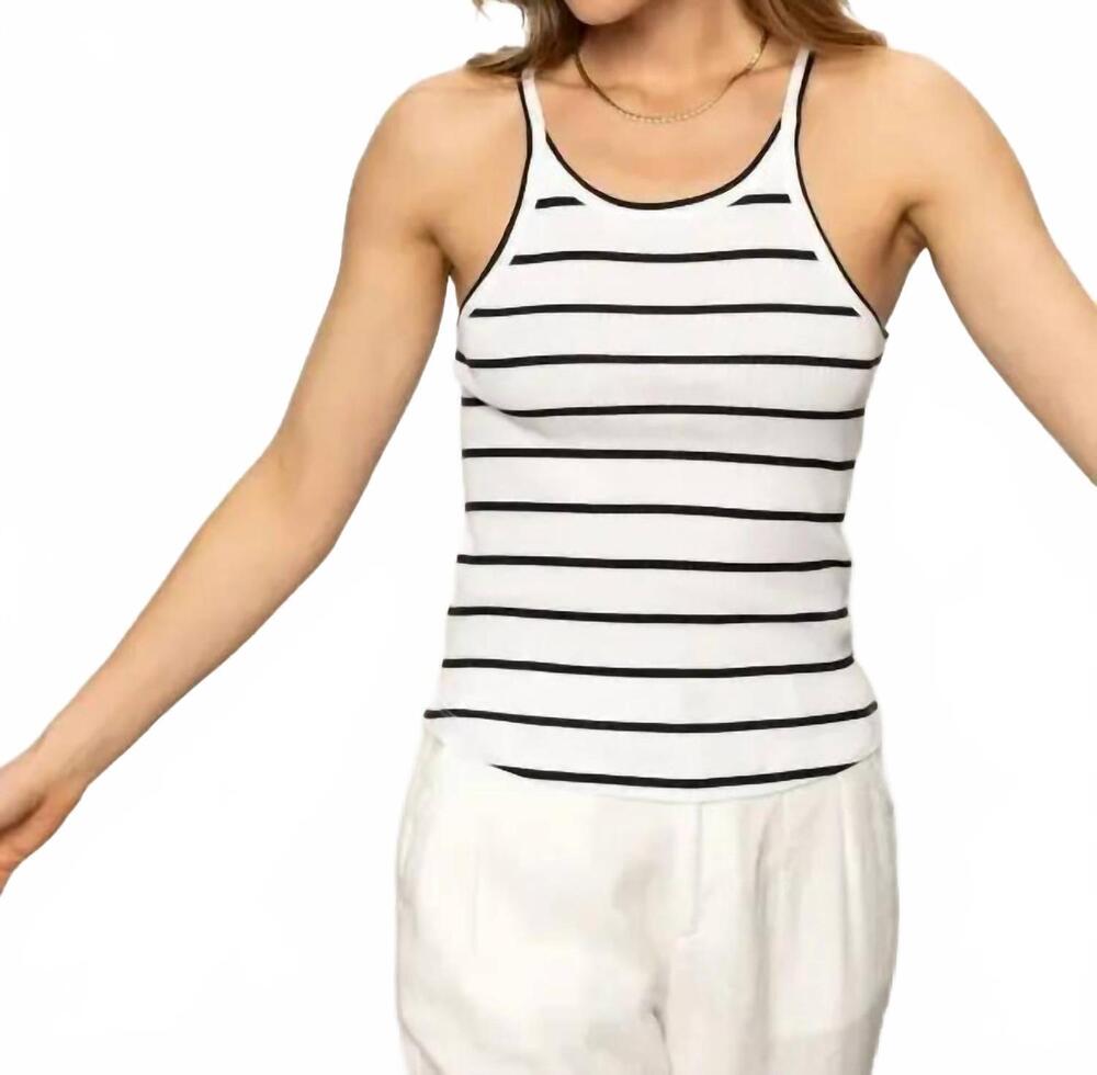 NEW SANCTUARY ribbed racer tank in white/ black stripe